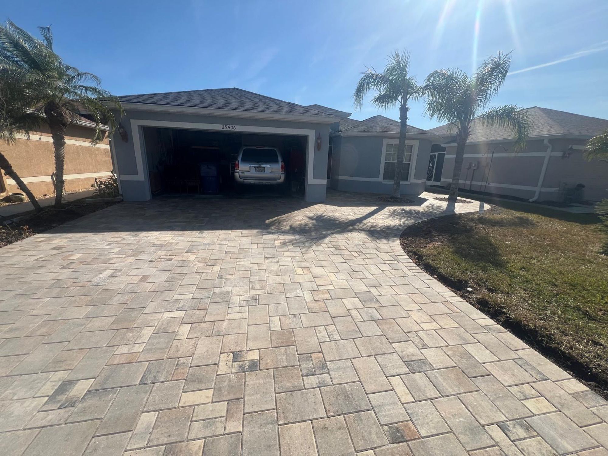 Finished paver driveway installation in Tampa by Evolution Pro Pavers